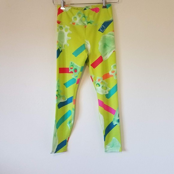 Pants - So iLL Women's Medium M Rock Climbing Holds Neon Green Polyester Leggings